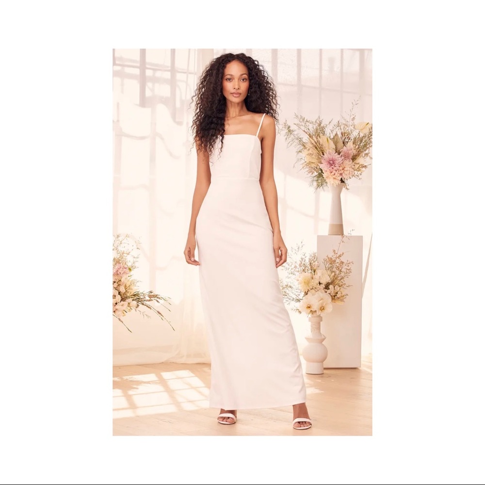 Lulu’s White Backless Column Maxi Dress